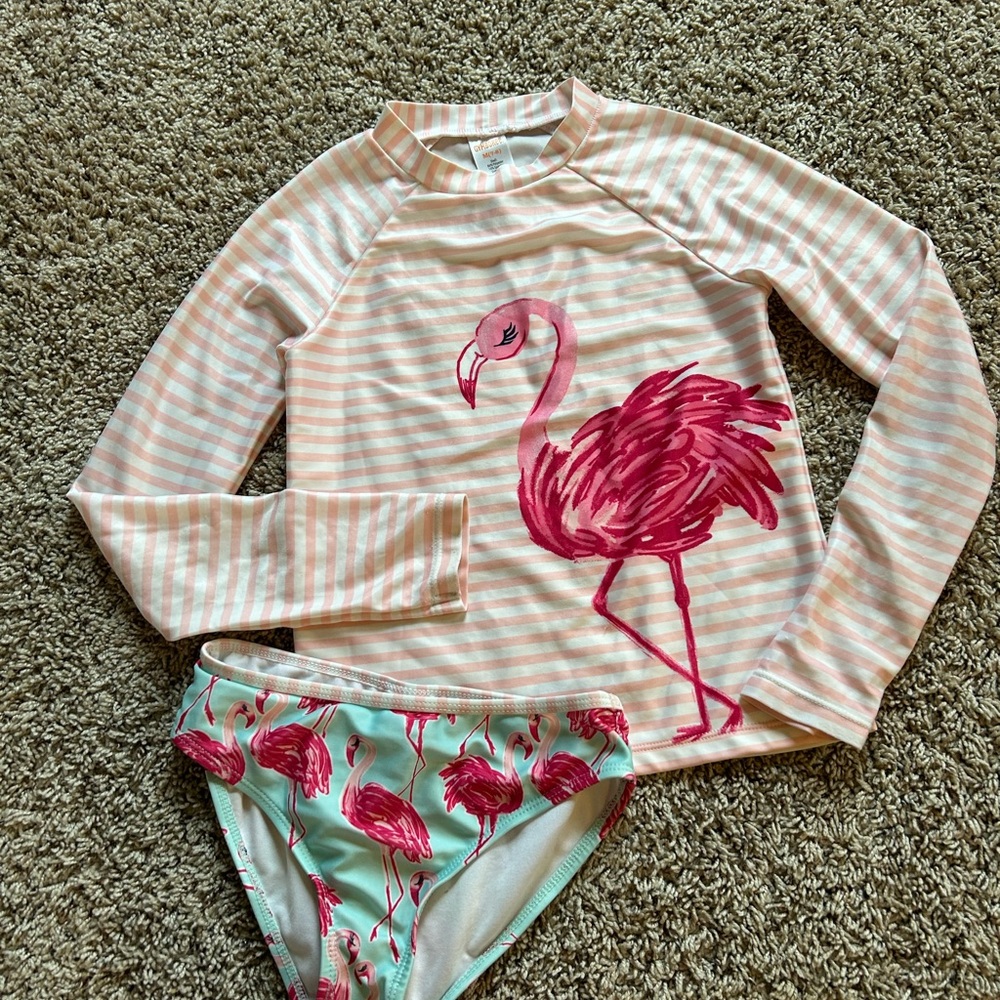 Flamingo Print Kids Swim Set